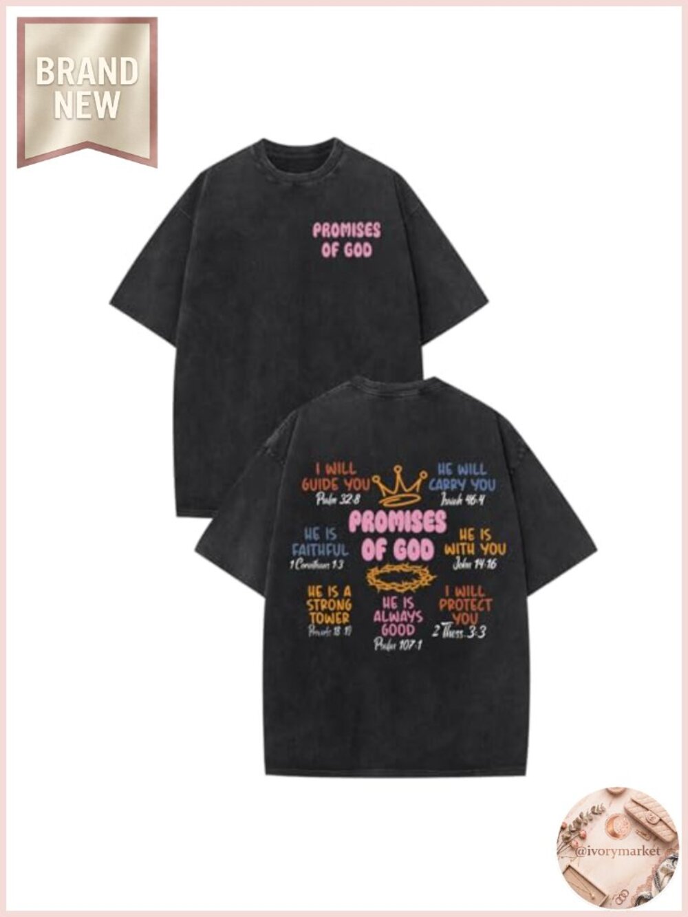 Oversized Christian Graphic Tee Bible Verse Shirt for Women Soft Washed Cotton
